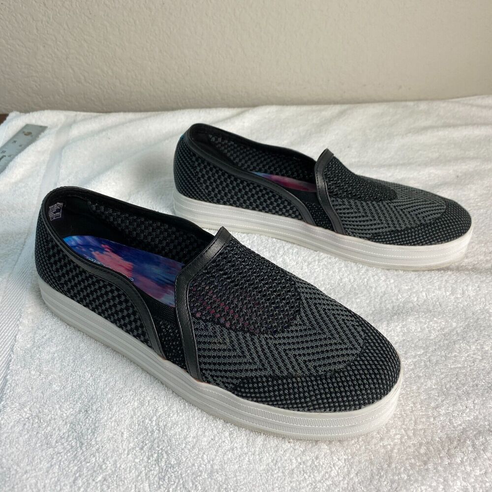 Skechers Double Up Slip On Sneakers Mens 11 Black White Platform Mesh